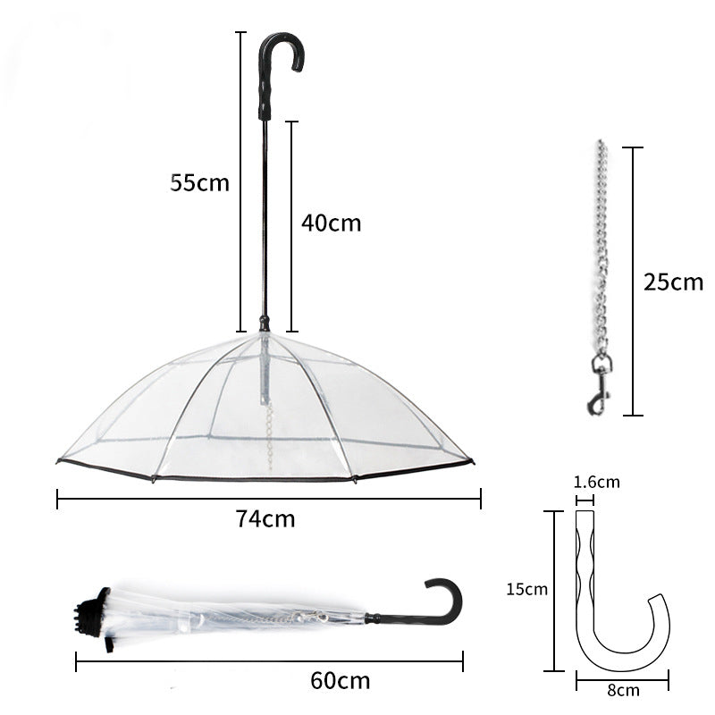 Dog Transparent Umbrella With Traction Chain Removable Umbrella