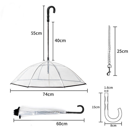 Dog Transparent Umbrella With Traction Chain Removable Umbrella